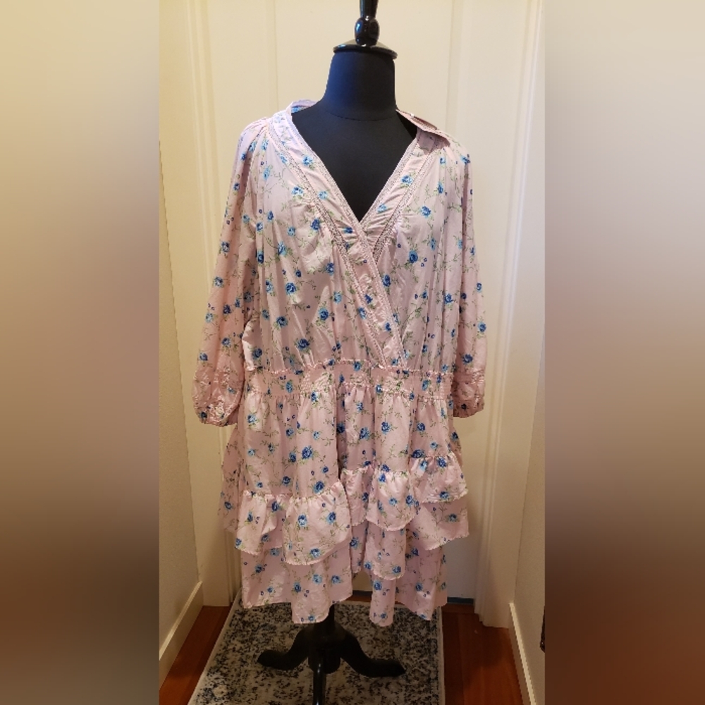 LoveShackFancy 20th Anniversary Pink Floral Womens Plus Dress